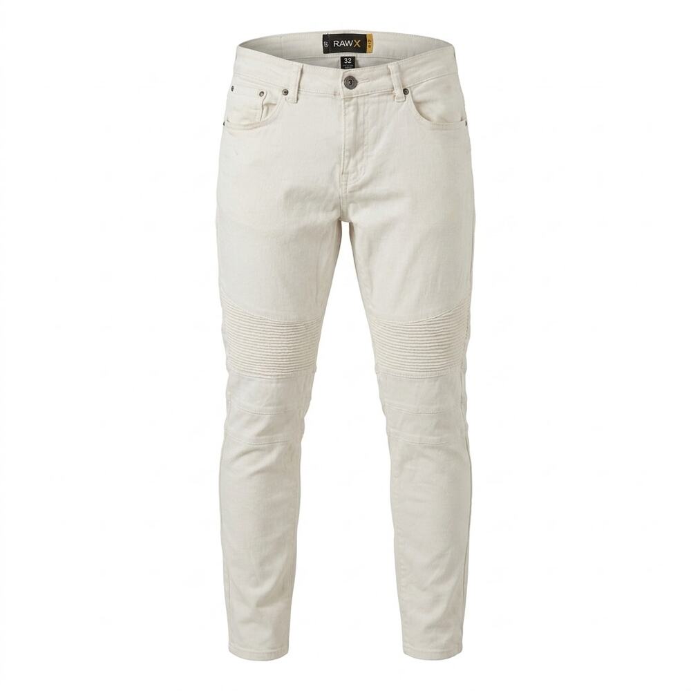 Rawx White Skinny Denim Ribbed Pleated Jeans Men Size 32
